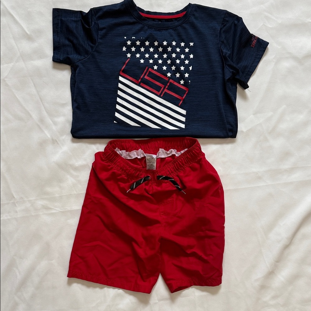 Spalding Blue Top and Red Shorts Set